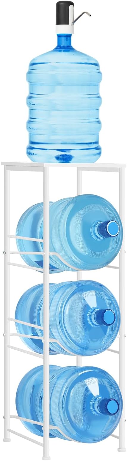 OYEAL 5 Gallon Water Bottle Jug Holder 3-Tier Water Bottle Holder Organizer with Top Shelf, Heavy Duty Water Dispenser Stand Rack for Kitchen Living Room Office, White - Image 5