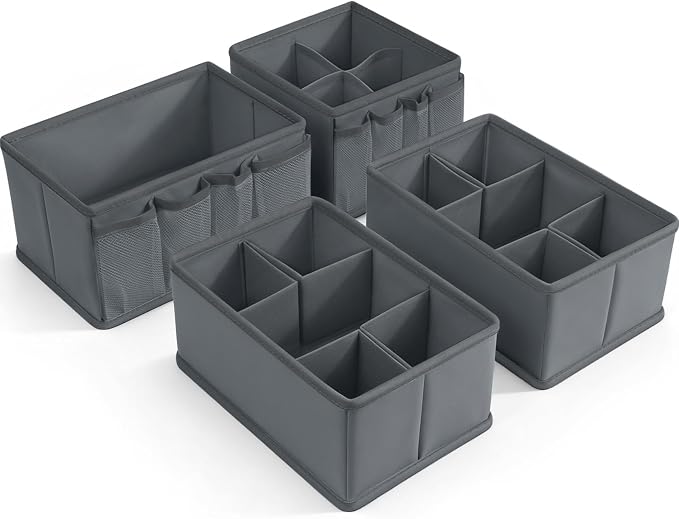 VERONLY Cosmetic Storage Bins Makeup Organizer, Adjustable Multifunction Storage Box Desk Drawer Divider for Makeup Brushes, Bathroom Countertop or Dresser, Set of 4 by VERONLY