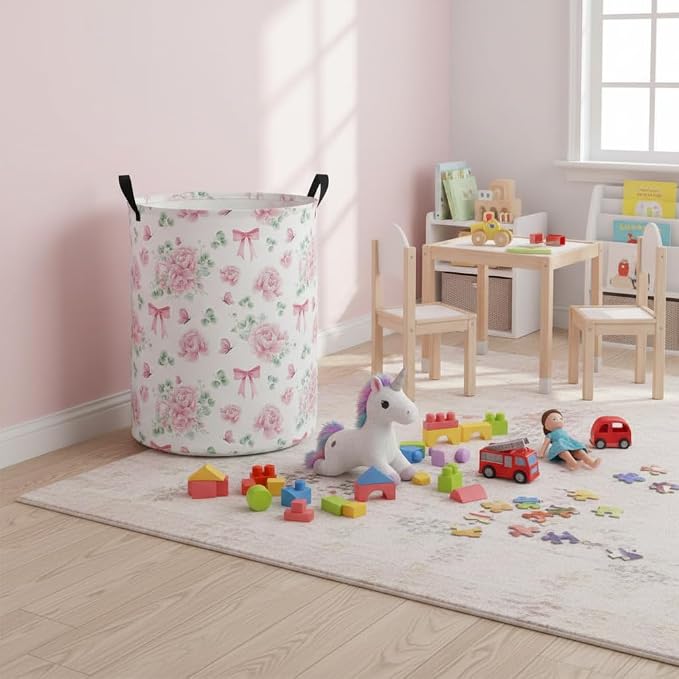 Baby Laundry Hamper kids laundry Basket Waterproof Laundry Bag for Bedroom Toy Clothes Organizer Room Décor(Bowknot Flower) - Image 6