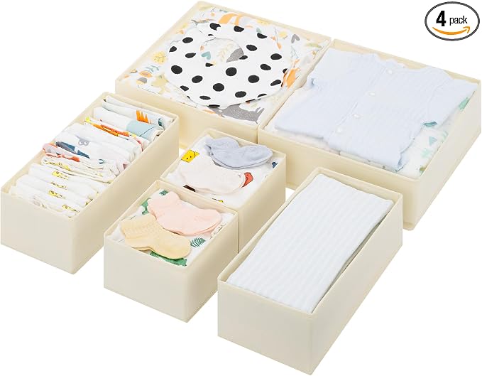 GRANNY SAYS Drawer Organizer Clothes, 6 Pack Dresser Organizer Bins for Nursery, Closet Organization and Storage Dividers for Clothing, Baby Clothes, Underwears, Beige by GRANNYSAYS