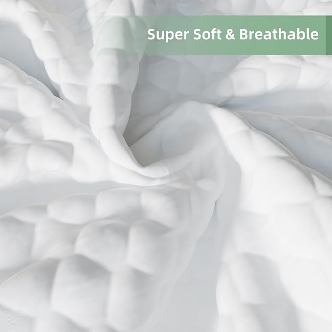 Waterproof Mattress Protector, Mattress Cover, Soft, Breathable,Noiseless, Deep Pocket 6-18 inches, White for Home Hotel Bedroom,Easy wash (Queen)