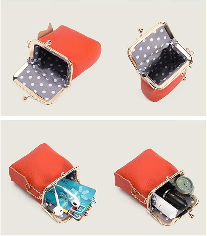 Genuine Leather Mini Jewelry Box & Vintage Wallet for Women - Compact Travel Coin Purse, Lipstick Storage Organizer, Retro Leather Clutch Case (Orange) - Image 5
