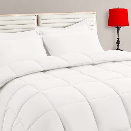 TAIMIT Ivory Full Size Comforter Set - 7 Pieces, Bed in a Bag Bedding Sets with All Season Soft Quilted Warm Fluffy Reversible Comforter,Flat Sheet,Fitted Sheet,2 Pillow Shams,2 Pillowcases