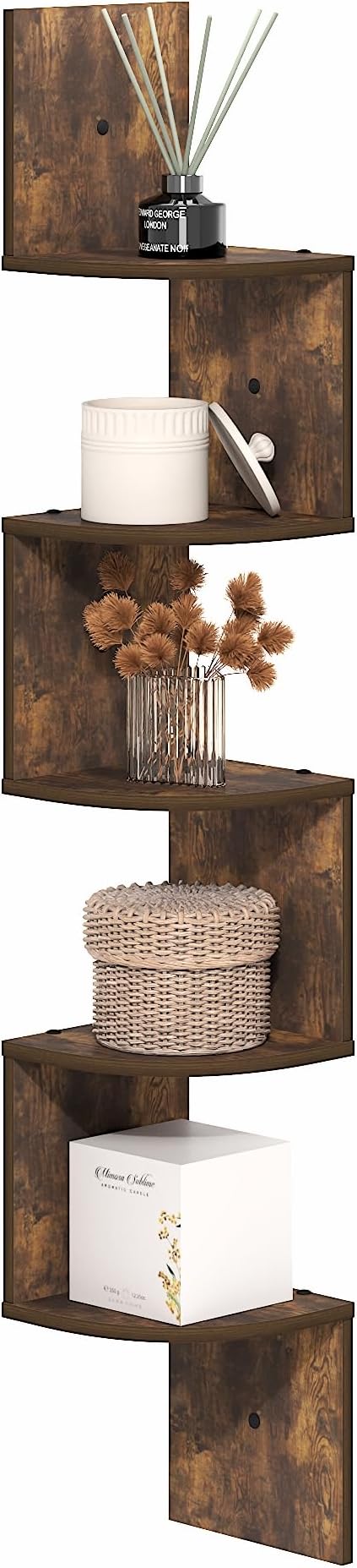 Furinno Rossi Floating Book Shelves for Wall, 5-Tier Zigzag Corner Shelf Wall Mounted, Radial Corner Floating Shelf, for Living Room, Bedroom, Bathroom, Home Office, Amber Pine - Image 3