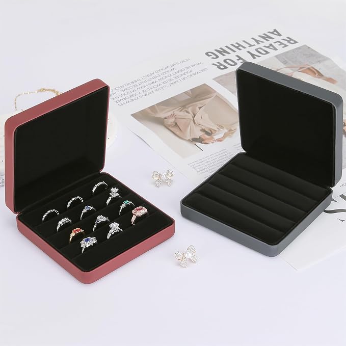 KUKUVR Ring Storage Organizer Box for Multiple Rings, Travel Portable Jewelry Ring Stud Earring Case, Ring Tray Holder Showcase Display Case (Deep Blue) - Image 6