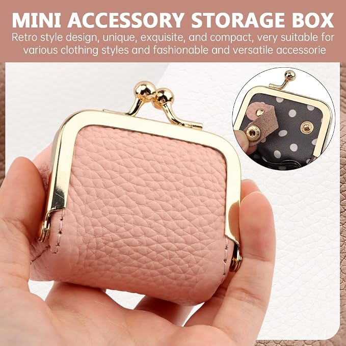 PU Leather Mini Jewelry Box, Vintage Portable Mini Jewelry Organizer with Kiss Lock, Compact Travel Case for Rings, Earrings, Necklaces - Ideal Gift for Women - Image 4