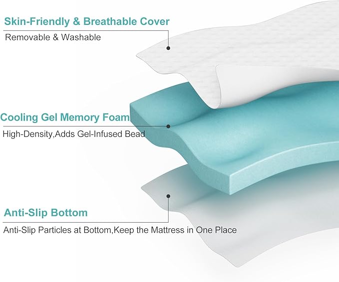 EDILLY 3 Inch Cooling Gel Memory Foam Mattress Topper Twin Size,with Removable & Washable Bamboo Cover,Soft Breathable Mattress Pad,Bed Topper for Back Pain Relief (38x75)