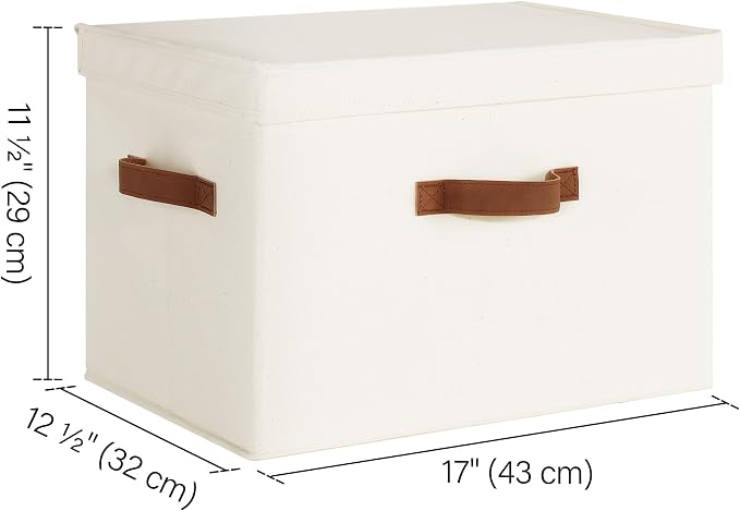 StorageWorks Fabric Storage Bins with Lid, Decorative Storage Boxes for Shelves, Stackable Closet Organizer Basket with Handles, Jumbo, Ivory White, 2-Pack - Image 2