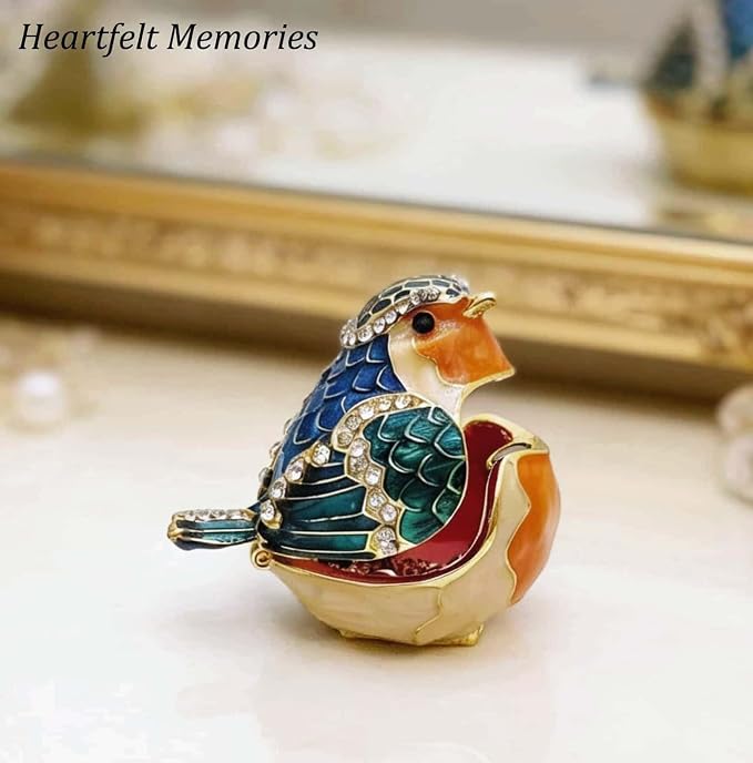 JWT Astyle Robin Bird Hinged Jewelry Box with Stones, Collectible Animal Trinket Box.Rings Earrings Storage Boxes,Bird Figurine Home Decor Gift - Image 6