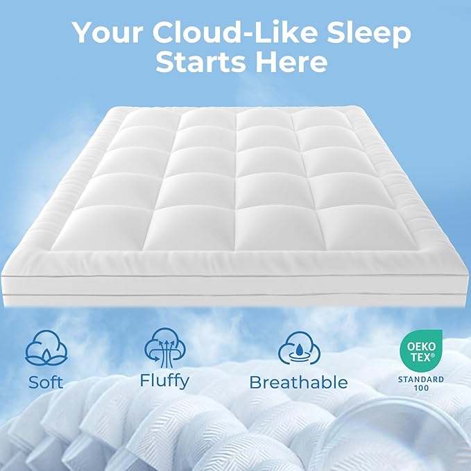 YUGYVOB California King Mattress Topper - 800GSM Extra Thick Cooling & Breathable Mattress Pad with Deep Pocket 8"-21" & Soft Down Alternative Filling, White