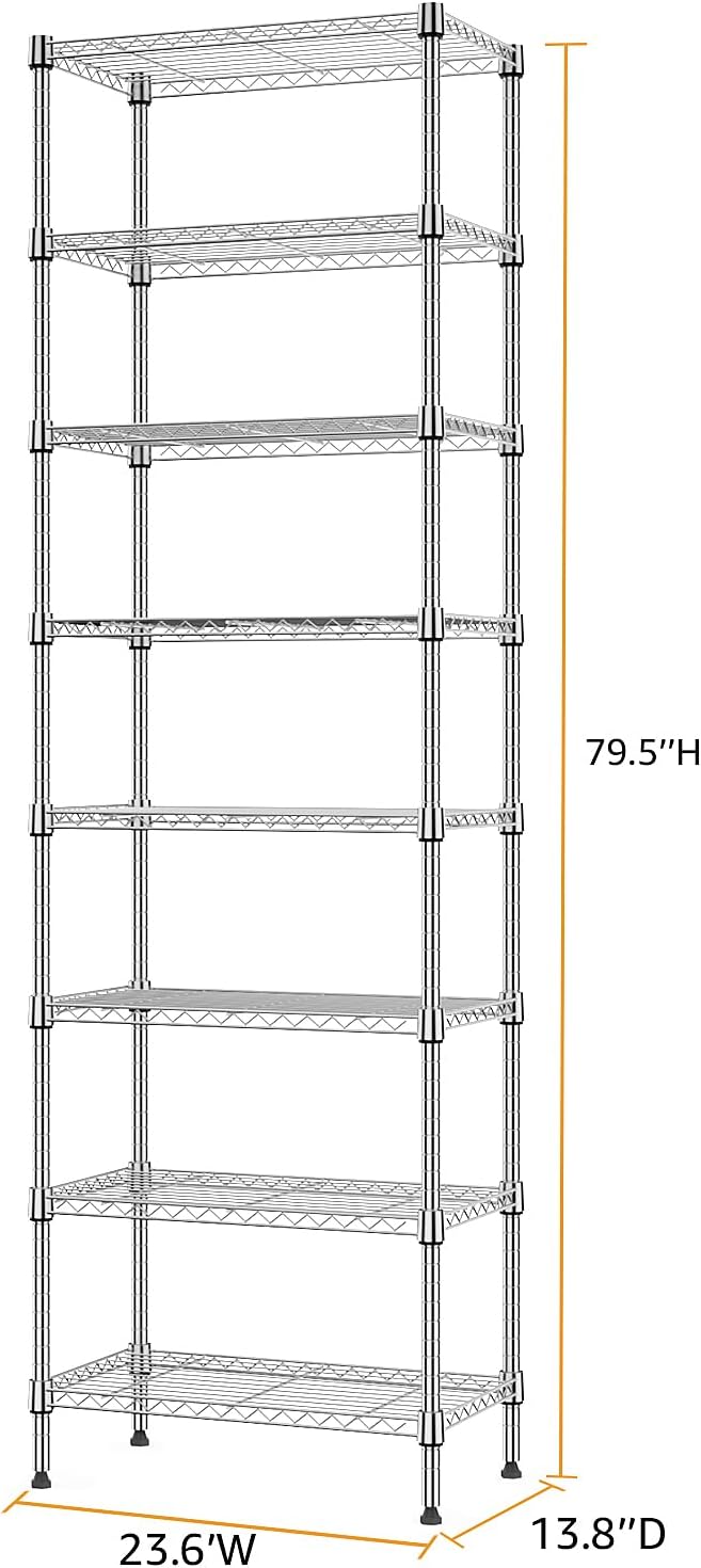 M MZG 8 Tier 2000 lbs Storage Rack Metal Wire Shelving Unit, Storage Standing Shelf Organizer for Laundry Bathroom Kitchen Pantry Closet Garage Utility Room, Chrome 13.8" D x 23.6" W x 79.5" H - Image 3