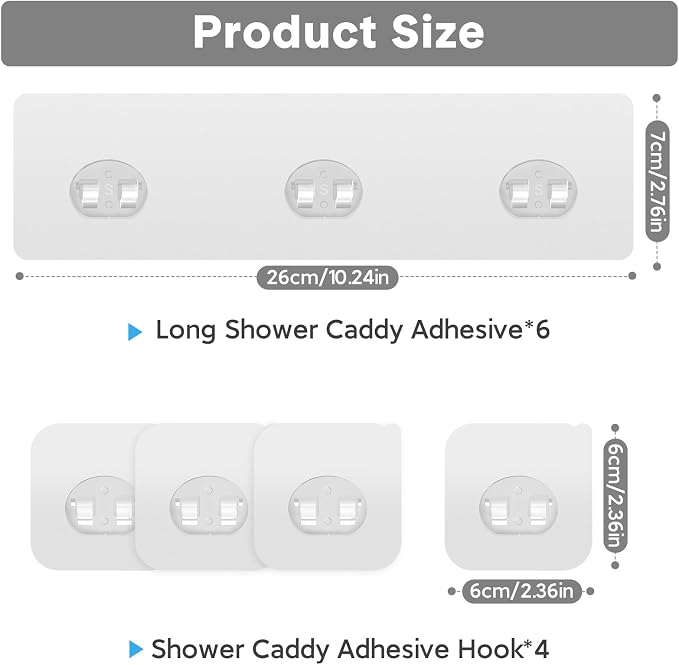 Shower Caddy Adhesive Replacement, Transparent Strong Adhesive Hooks, No Drilling, Waterproof, for Shower Caddy, Bathroom Storage Shelves and Kitchen Racks (Triple*6pcs + Single*4pcs) - Image 2