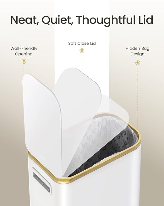 Cesun Small Bathroom Trash Can with Lid Soft Close, 5 Liter/1.3 Gallon Stainless Steel Garbage Can with Removable Inner Bucket, Step Pedal, Slim Waste Basket for Toilet, Office, Bedroom (White&Gold) - Image 3