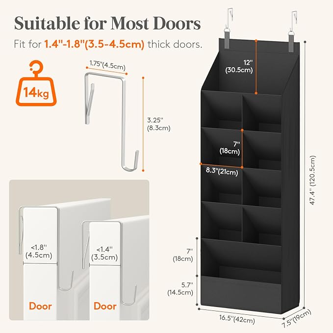 Lifewit 6 Tier Over the Door Shoe Organizer with 11 Large Deep Pockets, Fabric Hanging Shoes Shelf for Closet, Dorm Storage, Fit Up to 12 Pair Shoe Rack Holder for Sneakers, Boots, Black - Image 2