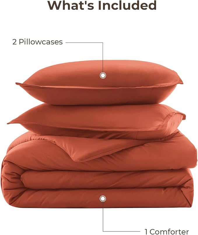 Litanika Burnt Orange Twin/Twin XL Comforter Set, 2 Pieces Solid Terracotta Lightweight Bedding Comforter Set, Rust Fluffy Quilted Blanket Set (66x90In Comforter & 1 Pillowcase)