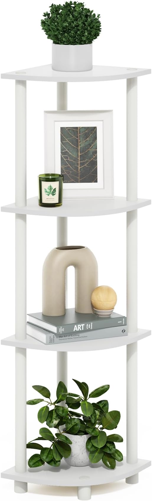 Furinno Turn-N-Tube Corner Shelf, 4-Tier Corner Bookshelf, Display Storage Shelves with Open Shelves, for Organization and Storage, Living Room, Home Office, Garage, White by Furinno-FitsYourSpaceFitsYourBudget