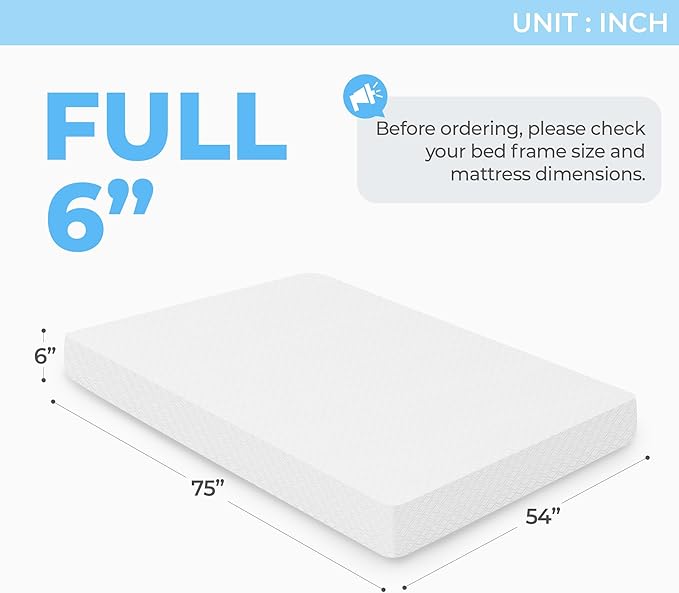 Neo Sleep 6 Inch Full Cooling Memory Mattress for Pressure Relief & Cool Sleep Medium Firm CertiPUR-US Certified Foam, Mattress-in-a-Box Comfort & Supportive Fiberglass Free (Full, 6 in)
