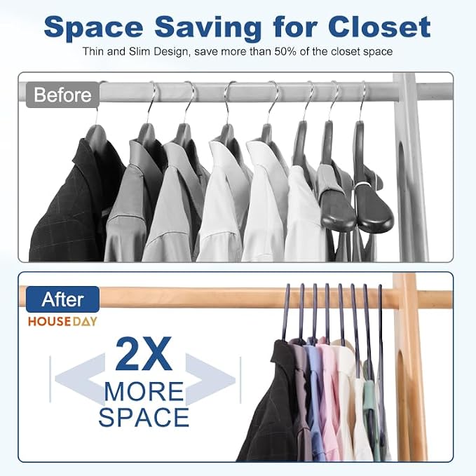 HOUSE DAY Plastic Hangers 20 Pack, Space Saving Clothes Hangers with Built-in Hooks, Durable & Strong Closet Organizers and Storage, Dorm Room Essential, Perfect for Shirts, Coat, Pants, Dress - Grey - Image 6