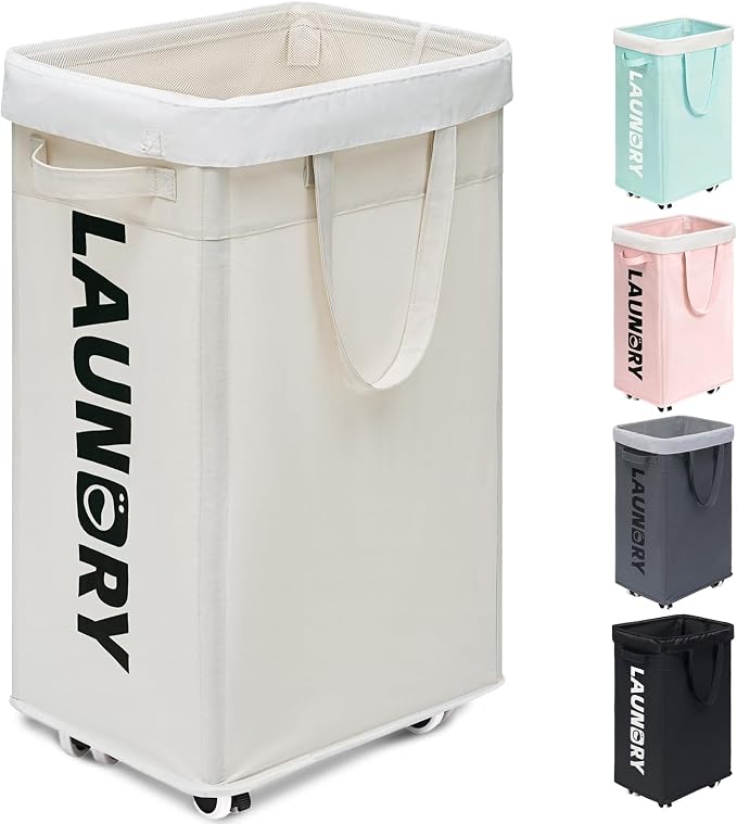 Goodpick Laundry Hamper with Wheels, 75L College Dorm Room Essentials, Clothes Hamper with Removable Wash Bag for Bedroom, Large Laundry Basket with Handle, White by Goodpick