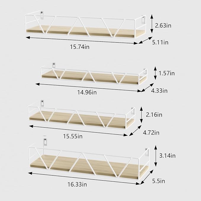Amaoot Floating Shelves Set of 3, Home Wood Wall Shelf, Farmhouse Shelf for Bedroom, Wall Mounted Floating Shelf for Living Room, Bedroom, Bathroom, Kitchen, Office (White-4pcs) - Image 3