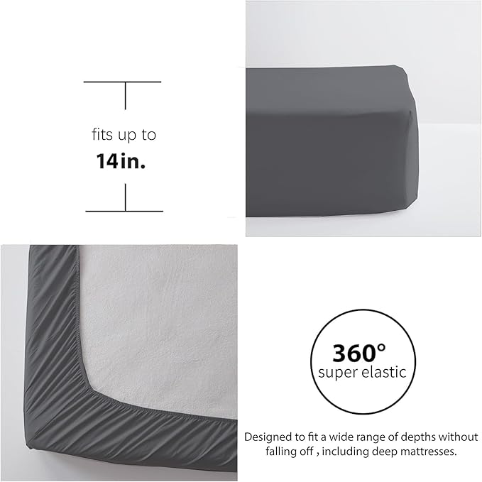Zzlpp Queen Comforter Set 7 pieces, Dark Grey Seersucker Bed in a Bag with Comforter and Sheets, All Season Bedding Sets with 1 Comforter, 2 Pillow Shams, 2 Pillowcases, 1 Flat Sheet, 1 Fitted Sheet