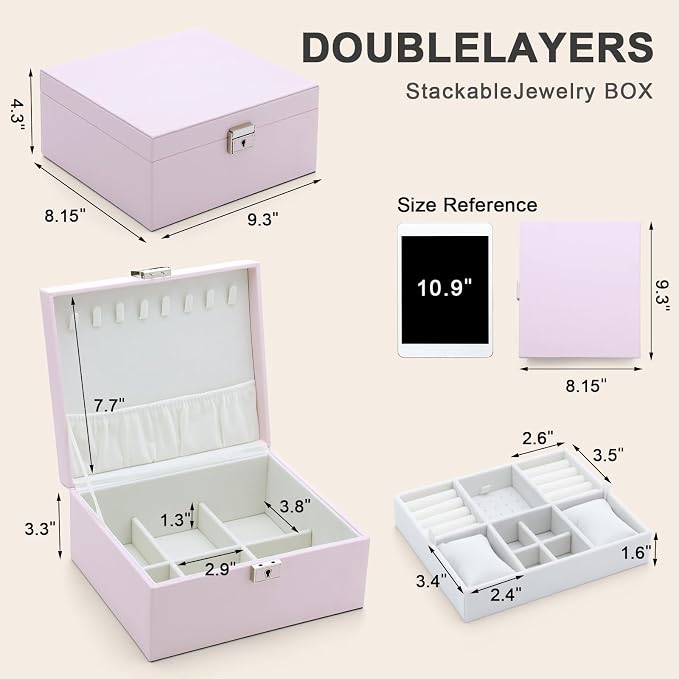 Jewelry Organizer Boxes for Women,Travel Jewelry Case, 2 Layers Removable Jewelry Box,Storage for Necklace, Bracelet, Earring,Rings,Jewelry Box Gifts for Women Girls - Image 5