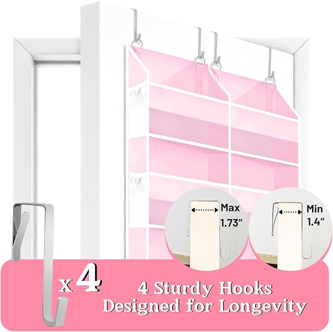 Ofiray-home Pink Over The Door Organizer 5 Tiers, Extra Large Behind Door Storage of 10 Compartments, 50 lbs Weight Capacity Over The Door Storage for Closet, Diaper Organizer - Image 6
