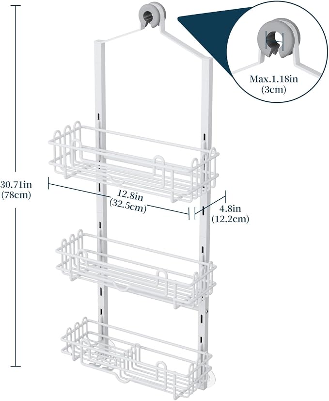 Consumest Shower Caddy Hanging – Rustproof Over Shower Head Hanger with Soap Holder and Hooks, Anti-Slip Shower Shelves for Storage, Bathroom Organizer for Apartment, Dorm, White - Image 6