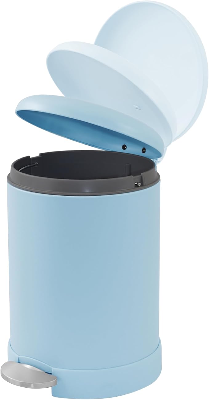 Glad Small Trash Can, 1.2 Gallon | Round Stainless Steel Garbage Bin with Soft Close Lid & Step Foot Pedal | Metal Waste Basket with Removable Inner Bucket, Blue - Image 4