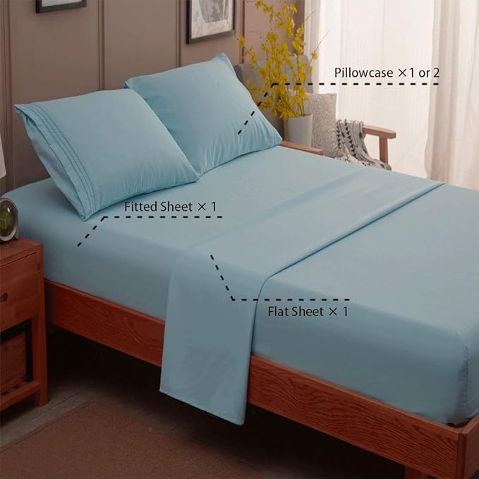 SONORO KATE Bed Sheet Set Super Soft Microfiber 1800 Thread Count Luxury Egyptian Sheets 16-Inch Deep Pocket，Wrinkle and Hypoallergenic-3 Piece (Spa Blue, Twin)