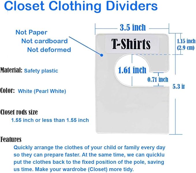 16 Pack White Clothing Rack Size Dividers Plus 60 Labels (1 Inch) and 16 Large Blank Labels, Large Rectangular Clothing Closet Dividers (Pearl White) - Image 6