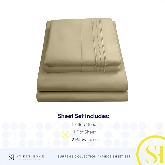 RV Queen Bed Sheets - Breathable Luxury Sheets with Full Elastic & Secure Corner Straps Built In - 1800 Supreme Collection Extra Soft Deep Pocket Bedding Set, Sheet Set, RV Short Queen, Sage