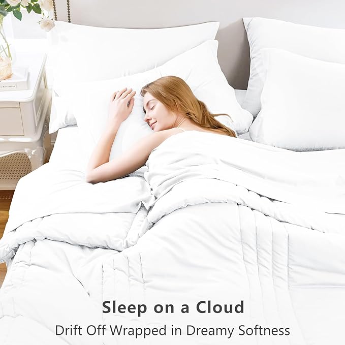 CozyLux Full Comforter Set - 7 Pieces Bed in a Bag White Comforter Set with Sheets Luxury Bed Set All Seasons, Soft Bedding Set with Down Alternative Comforter, Sheets, Pillowcases & Shams
