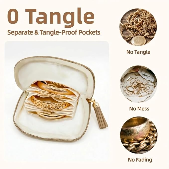 Mini Travel Jewelry Case, Small Jewelry Organizer, Jewelry Travel Case for Women, Portable Travel Jewelry Organizer Bag, Travel Jewelry Box – 5.3 × 5.1 inches (Sand Brown) - Image 2