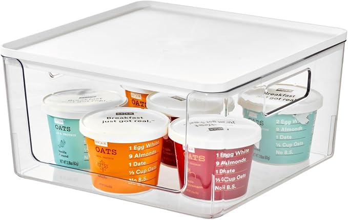 Rosanna Pansino x iDesign Recycled Plastic Open Front Kitchen Storage Bin with Lid, Clear Bin/Marshmallow Lid, 12" x 12" x 6" by iDesign