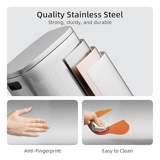 KUK 13 Gallon/50L Stainless Steel Kitchen Trash Can with Lid and Step Pedal-Large Capacity Garbage Bin with Odor Seal, Silent Close Lid, Removable Inner Bucket for Home, Kitchen, Bedroom, Office - Image 6