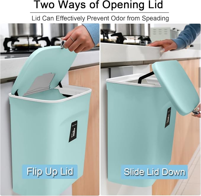 Tiyafuro 2.4 Gallon Kitchen Compost Bin for Counter Top or Under Sink, Hanging Small Trash Can with Lid for Cupboard/Bathroom/Bedroom/Office/Camping, Mountable Indoor Compost Bucket (Blue) - Image 3