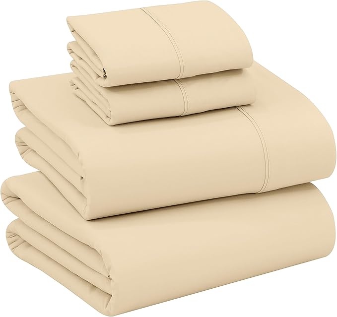 RUVANTI 100% Cotton Sheets – King Size Percale Bedding, Cooling & Breathable, Durable with a Crisp, Soft & Comfortable Feel, 16" Deep Pocket, 4-Piece Set, Beige