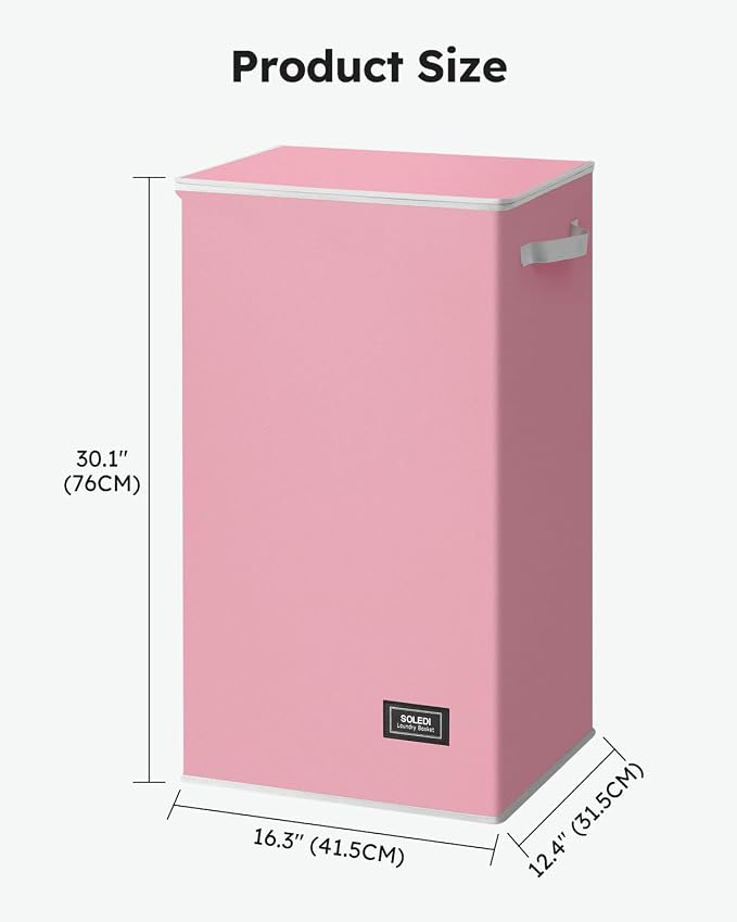 SOLEDI Laundry Hamper with Lid 100L Large & Tall Collapsible Laundry Basket, Clothes Hamper with Bag Removable Easy to Carry, Dirty Hampers for Bedroom, Bathroom, Dorm, College, Pink - Image 3