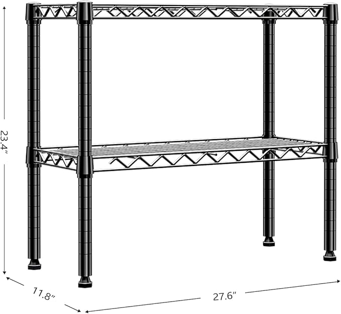 MZG 220 lbs 2 Tier Storage Rack Metal Wire Shelving Unit, Storage Standing Household Shelf Organizer for Laundry Bathroom Kitchen Pantry Closet Basement Utility Room, Black 11.8" D x 27.6" W x 23.4" H - Image 3