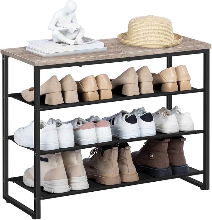 HOOBRO Shoe Rack, 4 Tier Shoe Storage Organizer with 3 Oxford Fabric Shelves and Top Panel, Holds 12-16 Pairs of Shoes for Entryway and Closet, Industrial, Greige BG47XJ01G1 - Image 8