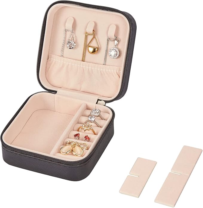 PU Leather Small Jewelry Box, Travel Portable Jewelry Case for Ring, Pendant, Earring, Necklace, Bracelet Organizer Storage Holder Boxes (Black) - Image 5