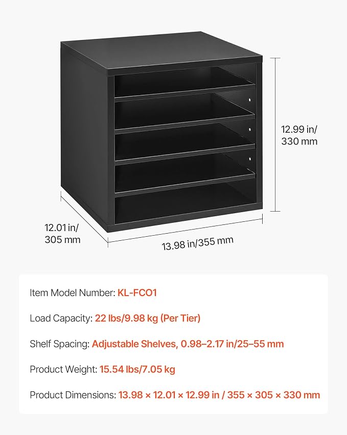 VEVOR Literature Organizer, 5 Compartments Office Mailbox with Adjustable Shelves, Wooden Mailbox Sorter with MDF, Countertop Office Home Classroom Storage Organizer for File, Document, Paper, Black - Image 3