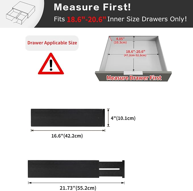 Utoplike Bamboo Drawer Dividers Large, 4'' High Adjustable Kitchen Drawers Organizers for Clothing, Spring Loaded, Works in Bathroom, Dresser, Desk, 4 PCS, Black - Image 3