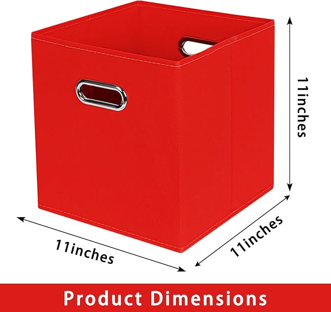 Fabric storage bins Cubes, Fabric Cube Organizer with Handle, Foldable Cube Bins for Cloth or Accessary Storage, 11x11x11, Set of 8, (Red) - Image 2