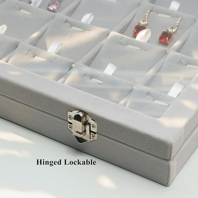 Jewelry Box Necklace Organizer Tray (Grey) Necklace Display Case for Storage Jewelry Display Stand 24 Slot Pendant Holder for Women - Image 12