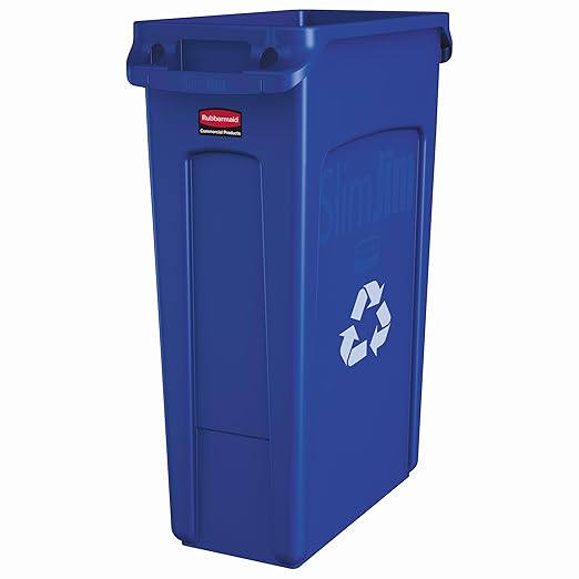 Rubbermaid Commercial Products Slim Jim Plastic Rectangular Recycling Bin/Trash Can with Venting Channels 23 Gal Blue for Kitchens/Classrooms/Offices/Back of House by RubbermaidCommercialProducts