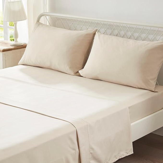 Zzlpp King Comforter Set 7 Pieces, Beige Seersucker Bed in a Bag with Comforter and Sheets, All Season Bedding Sets with 1 Comforter, 2 Pillow Shams, 2 Pillowcases, 1 Flat Sheet