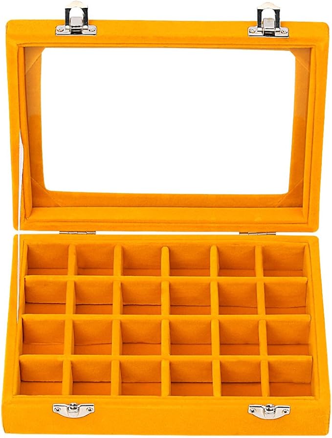 24 Grids Velvet Glass Ring Earrings Jewelry Box Earrings Organiser Storage Holder Display Case - Image 2