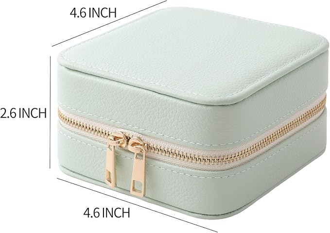 Genuine Leather Travel Jewelry Organizer Case with Mirror for Women, Small Mini Portable Jewelry Box for Ring Earrings Necklace Bracelet Luxury Gift for Women（Mint Green） - Image 2
